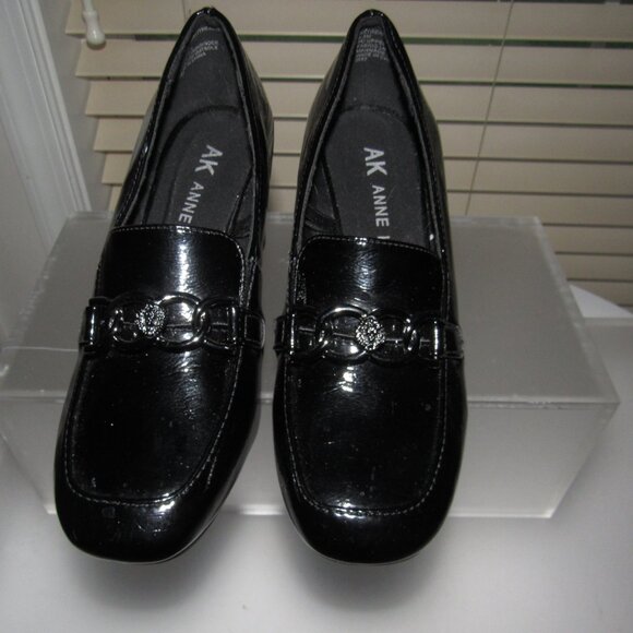 AK Anne Klein Treasure Black Patent Loafer Block Heels Size 6.5M | Minimalist - Picture 5 of 7